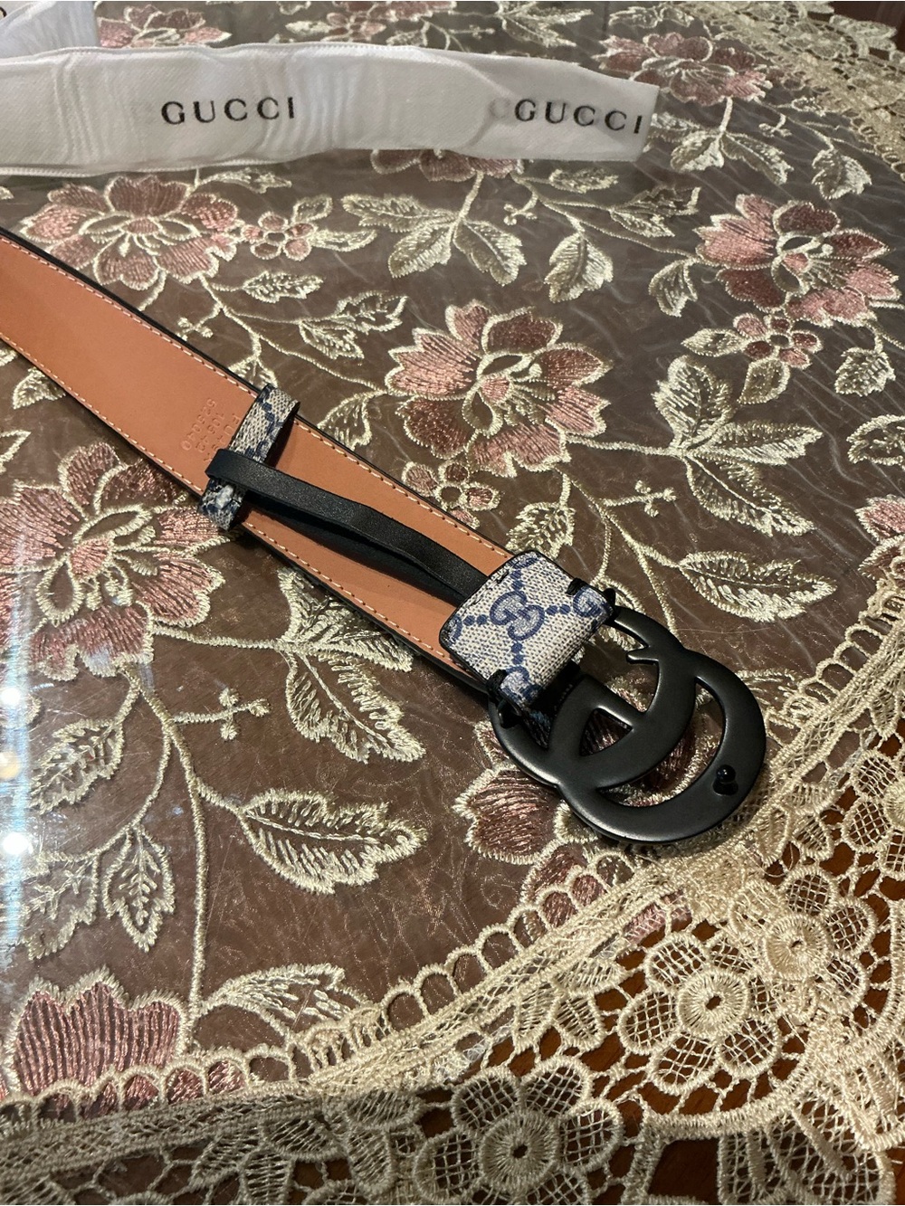Gucci GG Monogram Belt with Navy snakeskin - Picture 3 of 7